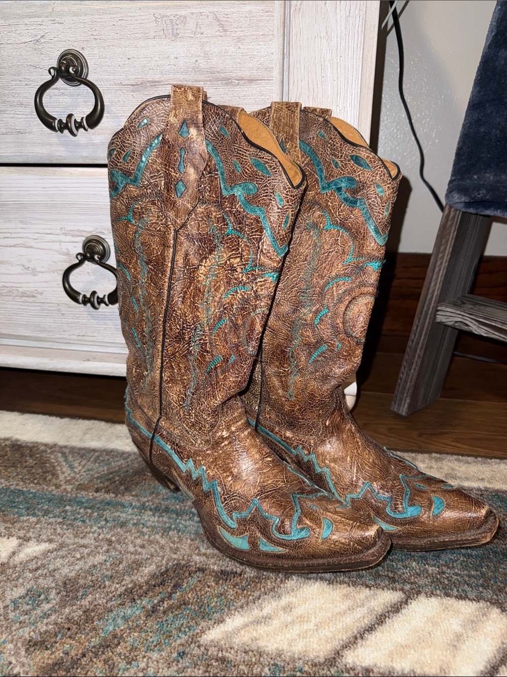 Brown and Turquoise Western Cowboy Boots - Corral Boots